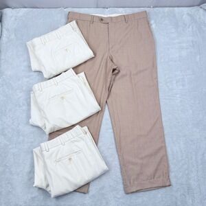 Coppley Wool Dress Pants Lot 4 Mens 36x27.5 Tan Cream Pleated Cuffed Trousers